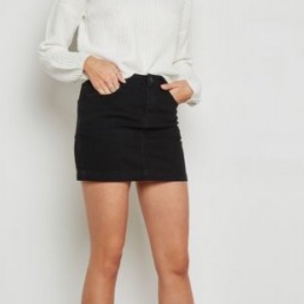Black denim mini skirt